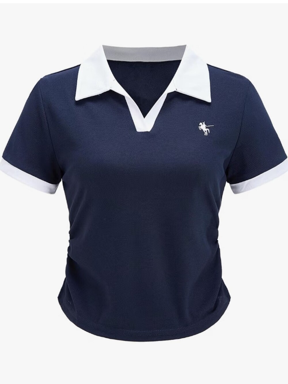Navy Polo Collar Short Sleeve Women's Top - White Trim